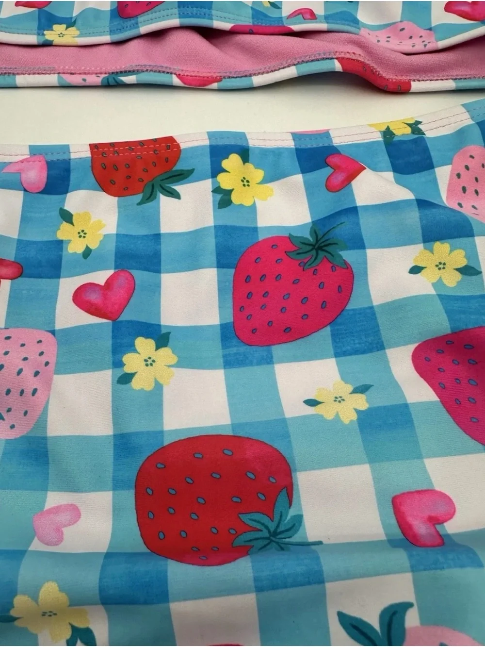 Girls' Strawberry Gingham Ruffle Bikini - Pink & Blue